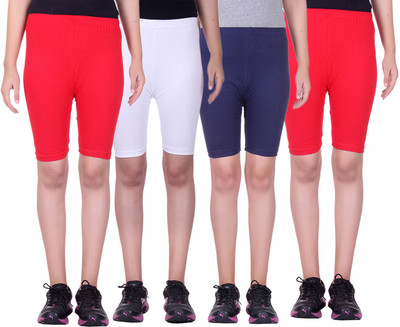 

Alisha Short For Girls Sports Solid Cotton Lycra Blend(Multicolor, Pack of 4, Navy;red;white