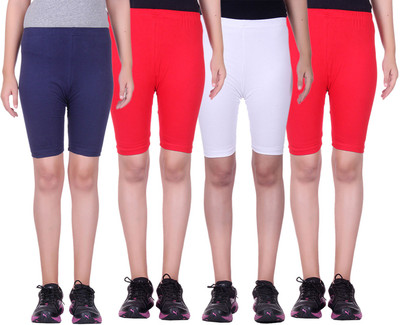 

Alisha Short For Girls Sports Solid Cotton Lycra Blend(Multicolor, Pack of 4, Navy;red;white