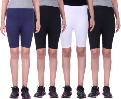 

Alisha Short For Girls Sports Solid Cotton Lycra Blend(Multicolor, Pack of 4, Black;navy;white
