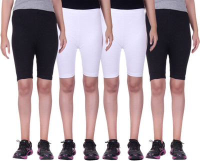 

Alisha Short For Girls Sports Solid Cotton Lycra Blend(Multicolor, Pack of 4, Black;white