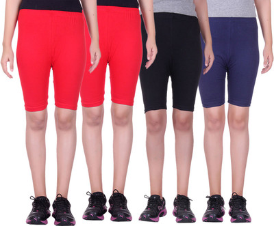 

Alisha Short For Girls Sports Solid Cotton Lycra Blend(Multicolor, Pack of 4, Black;navy;red