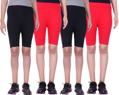 

Alisha Short For Girls Sports Solid Cotton Lycra Blend(Multicolor, Pack of 4, Black;red