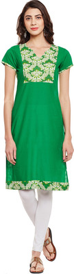Rangeelo Rajasthan Women Printed Straight Kurta(Green)
