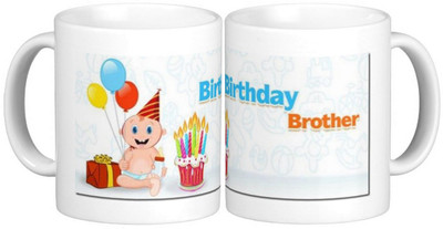 

Exoctic Silver Brother's Bhai Happy Birthday 005 Ceramic Mug(300 ml), Multicolor