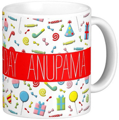 

Exoctic Silver Happy Birthday ANUPAMA Ceramic Mug(300 ml), Multicolor