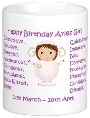 Exoctic Silver Happy Birthday Aries Girl Ceramic Coffee Mug(300 ml)