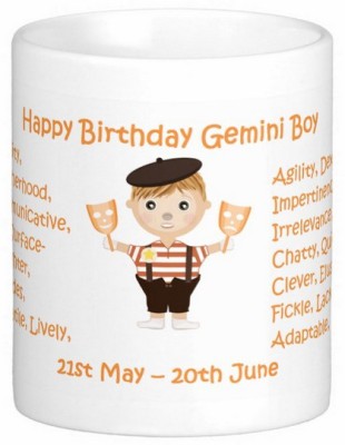 Exoctic Silver Happy Birthday Gemini Boy Ceramic Coffee Mug(304 ml)