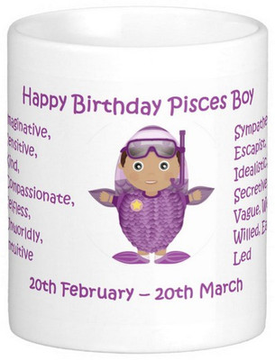 

Exoctic Silver Happy Birthday Pisces Boy Ceramic Mug(307 ml), Multicolor