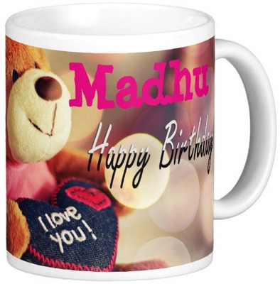 

Exoctic Silver Happy Birthday MADHU Ceramic Mug(330 ml), Blue;pink
