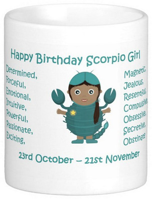 

Exoctic Silver Happy Birthday Scorpio Girl Ceramic Mug(300 ml), Multicolor
