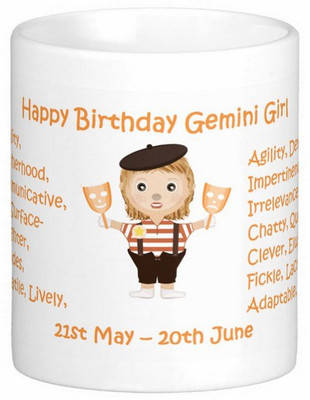

Exoctic Silver Happy Birthday Gemini Girl Ceramic Mug(300 ml), Multicolor
