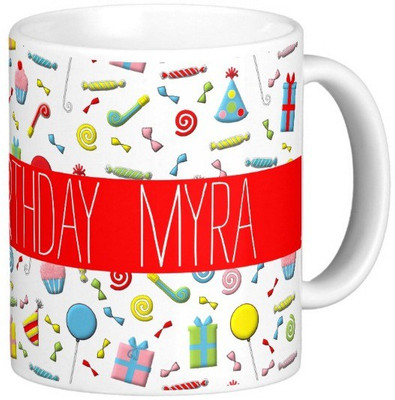 

Exoctic Silver Happy Birthday MYRA Ceramic Mug(300 ml), Multicolor