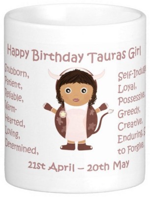 Exoctic Silver Happy Birthday Tauras Girl Ceramic Coffee Mug(300 ml)