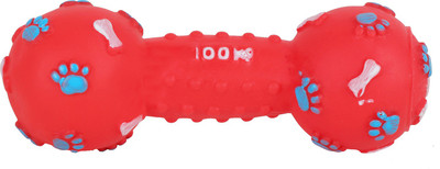 

SRI Imported High Quality Paw & Bone Printed Squeaky Vinyl Chew letex Dumble - Red Rubber Rubber Toy For Dog