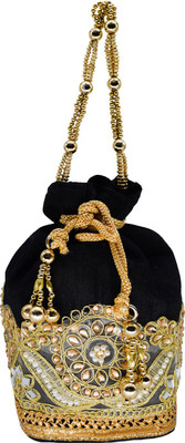 

Bagaholics Ethnic Embroidery Clutch Silk Potli Batwa Pouch Bag with Metal Beadwork Gift For Women Potli Potli(Black)
