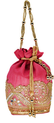 

Bagaholics Ethnic Embroidery Clutch Silk Potli Batwa Pouch Bag with Metal Beadwork Gift For Women Potli Potli(Orange)