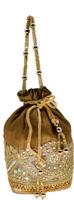 

Bagaholics Ethnic Embroidery Clutch Silk Potli Batwa Pouch Bag with Metal Beadwork Gift For Women Potli Potli(Brown)