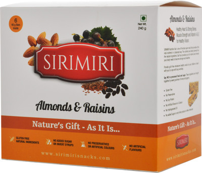 

SIRIMIRI Nutrition Bar - Almonds & Raisins - Pack Of 6 (Each 40 Gm) Nutrition Bars(240 g, Cardamom)