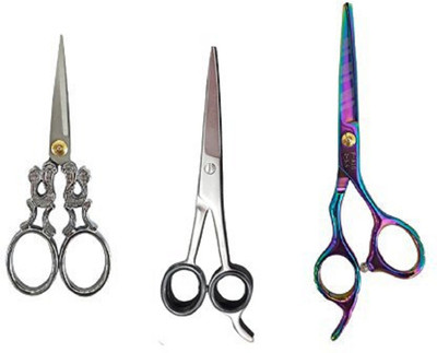 

confidence Combo of 3 Imported Salon & Parlor Use Dressing Hair Cut / Scissor for Kitchen Use / Scissor for Men Scissors(Set of 3, Multicolor)