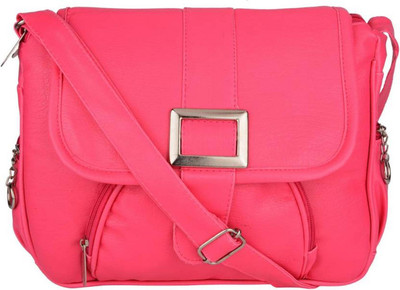 

MK PURSE Girls Casual Pink Leatherette Sling Bag