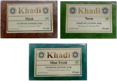 

Khadi Shivalik Combo:Musk, Neem Mint fresh Soaps (375 GMS)(375 g, Pack of 3)