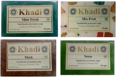 

Khadi Shivalik Combo: Mix Fruit, Musk, Mint Fresh, Neem Soap (500 GMS)(500 g, Pack of 4)
