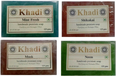 

Khadi Shivalik Combo: Mint Fresh, Shikakai, Musk & Neem Soaps (500 GMS)(500 g, Pack of 4)