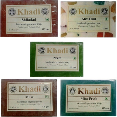 

Khadi Shivalik Combo: Neem, Musk, Shikakai, Mint Fresh, Mix Fruit Soap (625GMS)(625 g, Pack of 5)