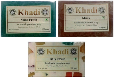 

Khadi Shivalik Combo: Mint Fresh, Musk & Mix Fruit Soap (375 GMS)(375 g, Pack of 3)