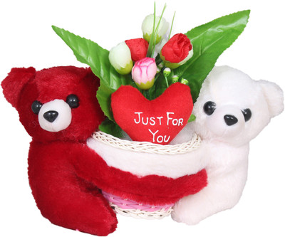 

Tickles Romantic Loving Couple with Rose Basket Special Valentine Day gift - 24 cm(Multicolor)