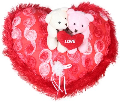 Tickles Teddy sitting on Beautiful Heart  - 25 cm(Red)