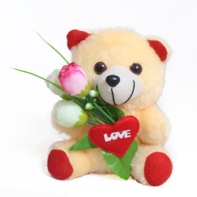 

Tickles Teddy sitting with lovely Rose Special Valentine Day gift - 16 cm(Beige)