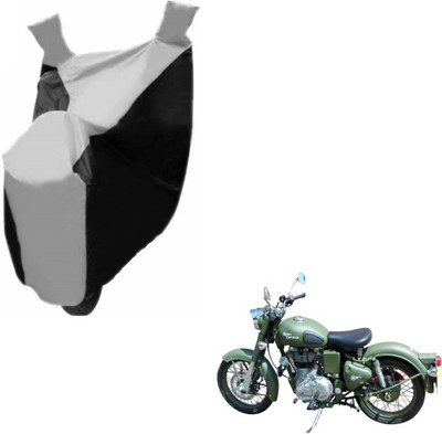 MOCKHE Two Wheeler Cover for Royal Enfield(Battle, Black, Silver)