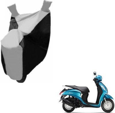 MOCKHE Two Wheeler Cover for Yamaha(Fascino, Black, Silver)