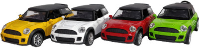 

Emob Mini Cooper Model Pull Back Car Action 1:32 Scale Diecast Set Pack 4 with Light & Sound(Green, Red, White, Yellow)