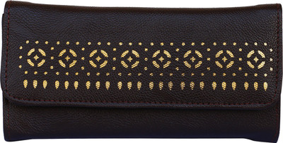 Aisna Women Casual Black, Beige Artificial Leather Wrist Wallet, Brown