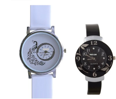 INDIUM NEW BLACK FLOWER WATCH FANCY SHINNING LOOK WITH DIFFERENT DESIGN PEACOCK WATCH Watch  - For Girls   Watches  (INDIUM)