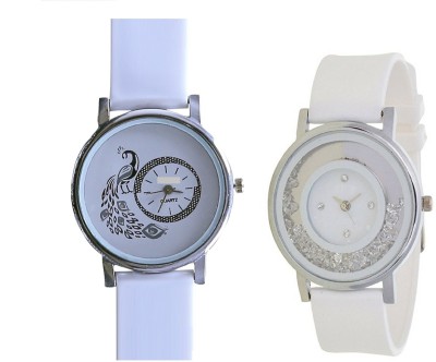 INDIUM NEW WHITE MOVABLE DIAMOND FANCY WATCH WITH NEW DESIGN PEACOCK WATCH COMBO Watch  - For Girls   Watches  (INDIUM)