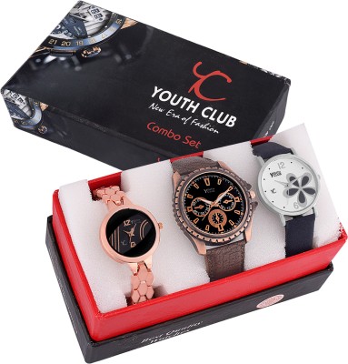 Youth Club COMBO-231CPBKCPR149BLK50 NEW FASHIONAL+CASUAL PAIR Watch  - For Boys & Girls   Watches  (Youth Club)