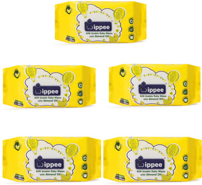 

Wippee 80N Usable Baby Wipes With Almond Oil Buy 3 get 2 Free ( Pack of 5 )(5 Pieces)
