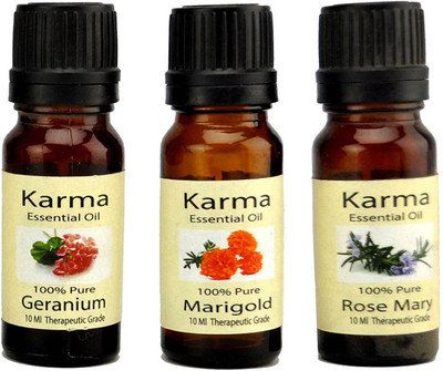 

Karmakara Karma Set of 3, 100% Pure Therapeutic Essential Oils Rose marry,Marigold,Geranium,10ml aroma oils(30 ml)