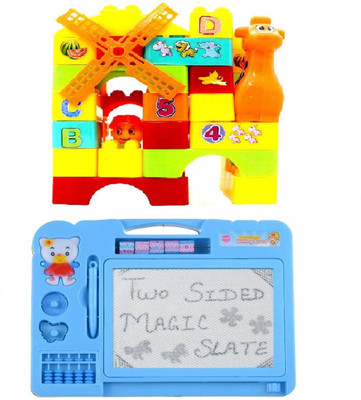 

New Pinch 35 pcs. Building Blocks with Kids Drawing , Writing Double Side Slate(multicolor)(Multicolor)