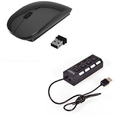 

technigent Individual Power Switch 4 Port USB Hub With Ultra Slim Wireless Mouse Black Combo Set