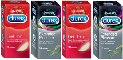 Durex Feel Thin, Extended Pleasure Condom(Set of 4, 40S)