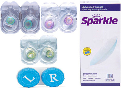 

Sparkle 3 Pair Zero Power ( Aqua, Voilet, Green ) Monthly(Zero Power, Colored Contact Lenses, Pack of 3)