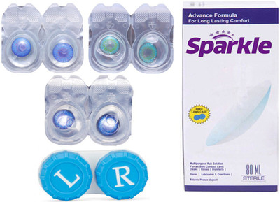 

Sparkle 3 Pair Zero Power ( Darkblue, Aqua, Aquablue ) Monthly(Zero Power, Colored Contact Lenses, Pack of 3)