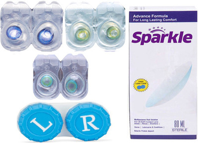

Sparkle 3 Pair Zero Power ( Aquablue, Green, Aqua ) Monthly Contact Lens(Zero Power, Multicolor, Pack of 3)