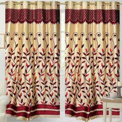 Panipat Textile Hub 213 cm (7 ft) Polyester Semi Transparent Door Curtain (Pack Of 2)(Floral, Red)