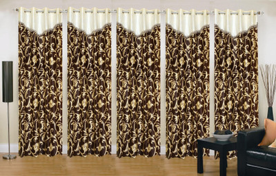 

Stella Creations 275 cm (9 ft) Polyester Long Door Curtain (Pack Of 5)(Printed, Brown)