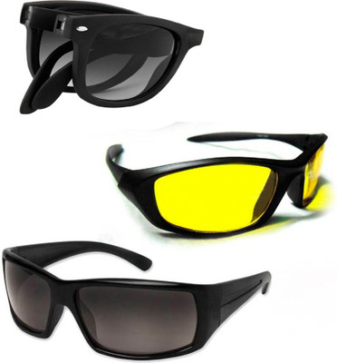 

ATTRACTIVE New Day & Night HD Vision Goggles With Pocket Folding Goggle Motorcycle Goggles(Black, Yellow), Black/yellow/black
